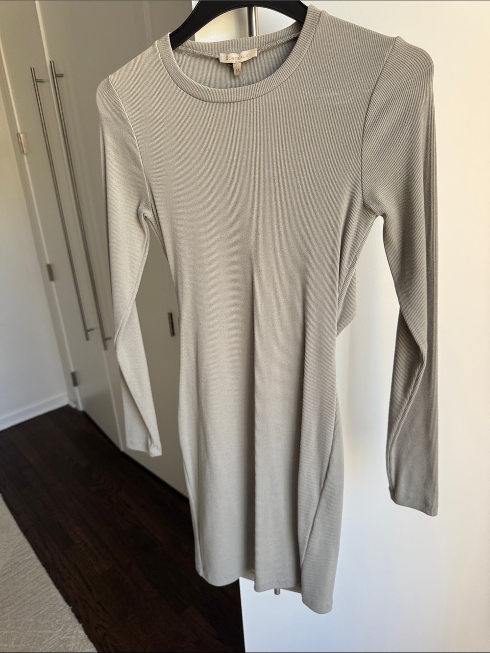 Anthropologie Long Sleeve Crewneck Dress in Light Gray